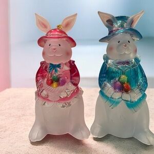Pair of  boy & girl Easter bunny frosted acrylic decor 9 inches tall